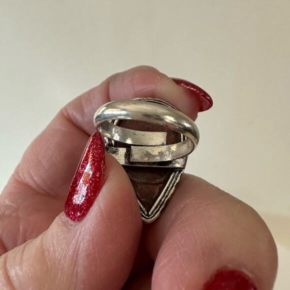 Red Jasper silver overlay gemstone ring size adjustable stamped 925 - Picture 6 of 6